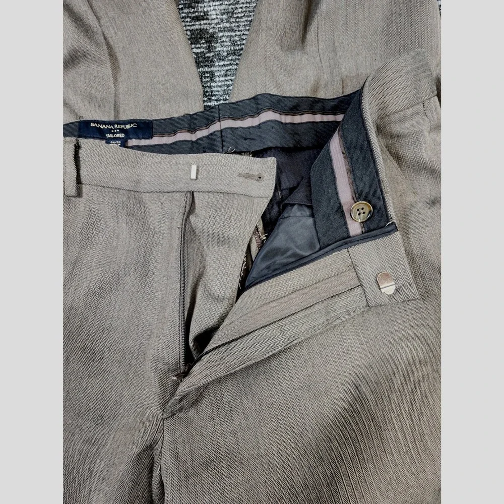 Banana Republic Dress Pants‎ Men 34x32 Brown Herringbone Tailored Flat Front
